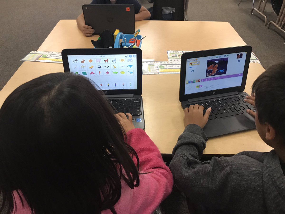 LoaraElementary's tweet image. Second graders explore coding with Scratch Jr. @LoaraElementary #codecampus