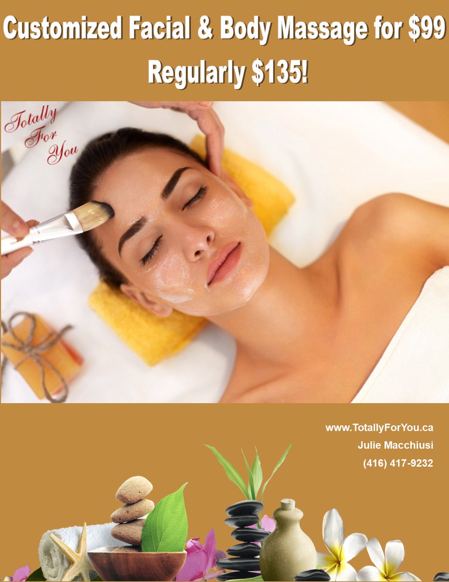 totallyforyou's tweet photo. Getting a #facial allows for a deep cleansing of your skin, eliminates #blackheads, adds #moisture, and SO much more 😌. Adding a body massage is a 🍒 on top 😍.
You can grab this deal for only $99 until December 24th.
Available at https://t.co/j5iHyixMhJ.
(416) 417-9232♥ https://t.co/l38ddRX1zt