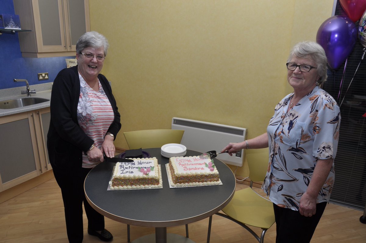 calvertoffice's tweet photo. Celebrating two wonderful members of staff who retire this month, Iris from call control and Sandra our Housekeeper. https://t.co/KV7tYJVtrM