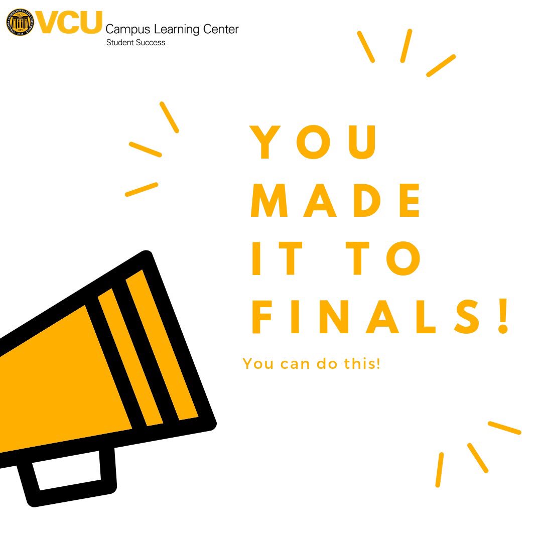 VCU_CLC's tweet photo. Finals are finally here!  Good luck today! https://t.co/Zgx2oOdYSk