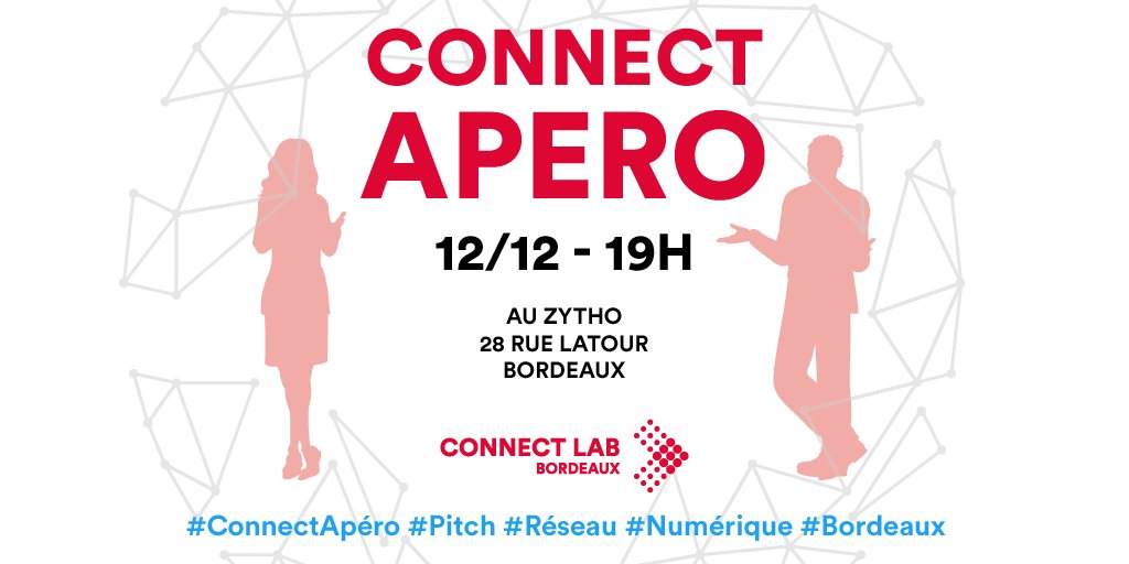 connectlab_bdx's tweet photo. Rappel : 
CONNECT APERO📣
le 12/12 dès 19h au ZYTHO à #Bordeaux pour une soirée #réseau #numerique #digital #startup #networking #Pitch et remplir ton 🛒 de cartes de visite. 
Inscriptions➡️  https://t.co/mGy6IooYXi   @aquinum @FrenchTechBx @LesBordelaisFR https://t.co/YpwnQncQaW