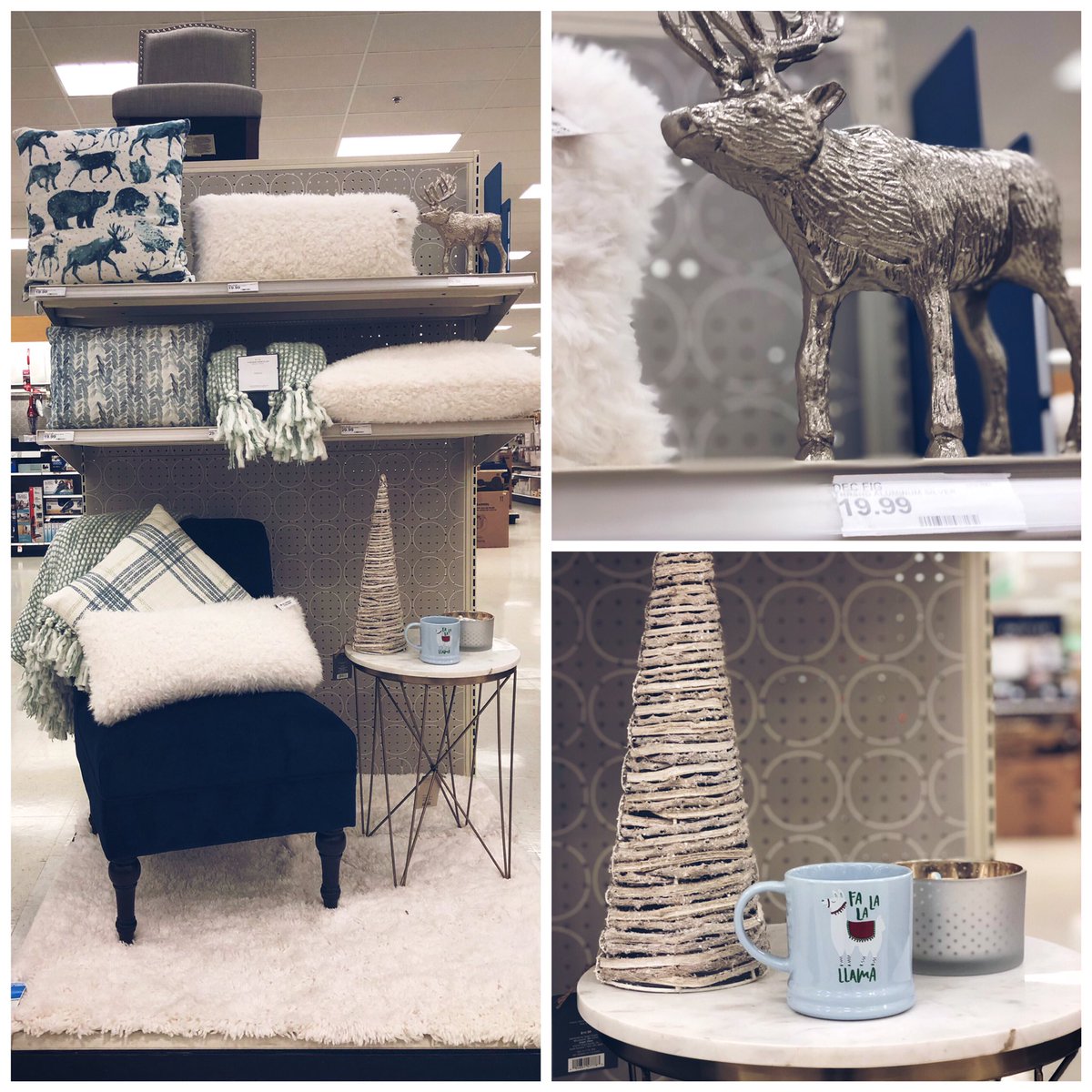 Come get all the cozy and decorative items you need for this winter season at the Elyria Target! 🌲❄️☃️ #target #Elyria #Ohio #winter #season #decor #snow #christmas #chair #pillow #blanket #tree #blue #white