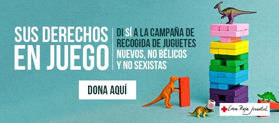 Cada año, miles de niños y niñas se quedan sin juguetes, pero con tu ayuda, podemos conseguir que este año puedan tenerlos.
Colabora con <a href="/CRE_Juventud/">Cruz Roja Juventud</a> en la campaña de recogida de juguetes nuevos, no bélicos y no sexistas.
#SusDerechosEnJuego