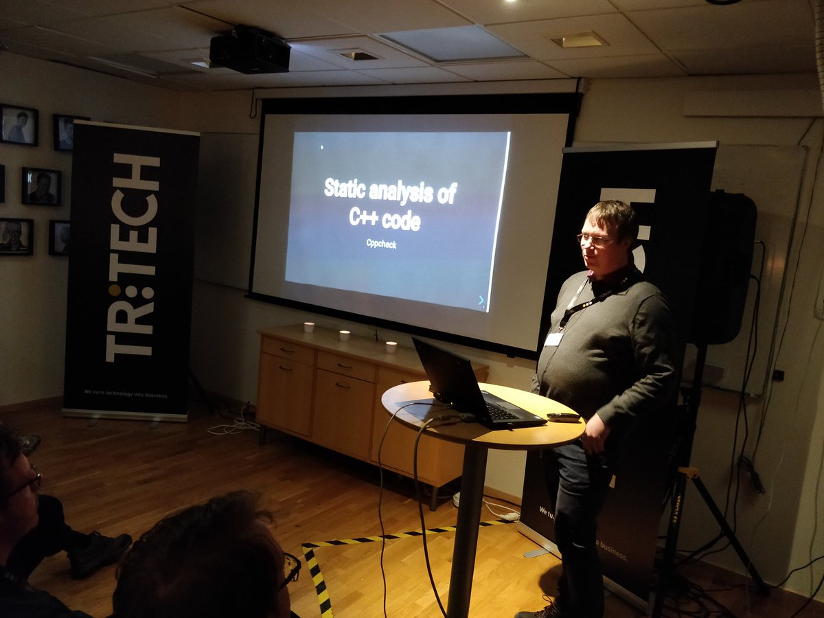 StockholmCpp's tweet image. Daniel Marjamäki, lightning talk about his CppCheck static analysis tool for C++