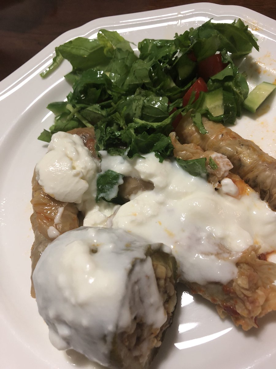 fazli12345's tweet photo. #Yogurtlu #Kabak #Lahana #Dolmasi ve #Roka #Salatasi Rokalar #Muhsin #Abi nin bahcesinden #Turkish #Food #Stuffed #Zucchini and #Cabbage topped with #Yogurt and #Arrugula #Salad Arrugulas are from the #Garden of #Muhsin #Abi https://t.co/s1p6PQgl9L