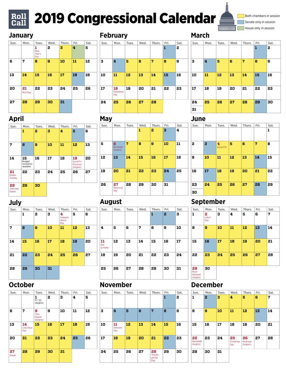 Roll call's combined 2019 house & senate legislative calendar