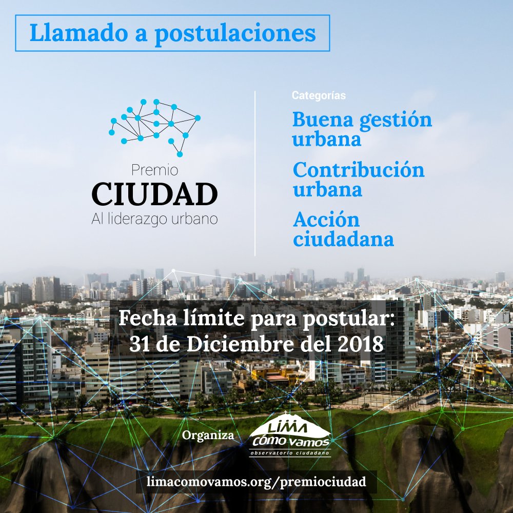 limacomovamos's tweet photo. 🏆 #PremioCiudad 🏆
Buscamos reconocer el trabajo que ciudadanos, instituciones públicas y privadas vienen realizando a favor de la ciudad. Si cuentas con un proyecto, proceso o iniciativa que haya tenido un impacto positivo en #Lima y #Callao, ¡postula!  (1/2) https://t.co/6SybnTgunz