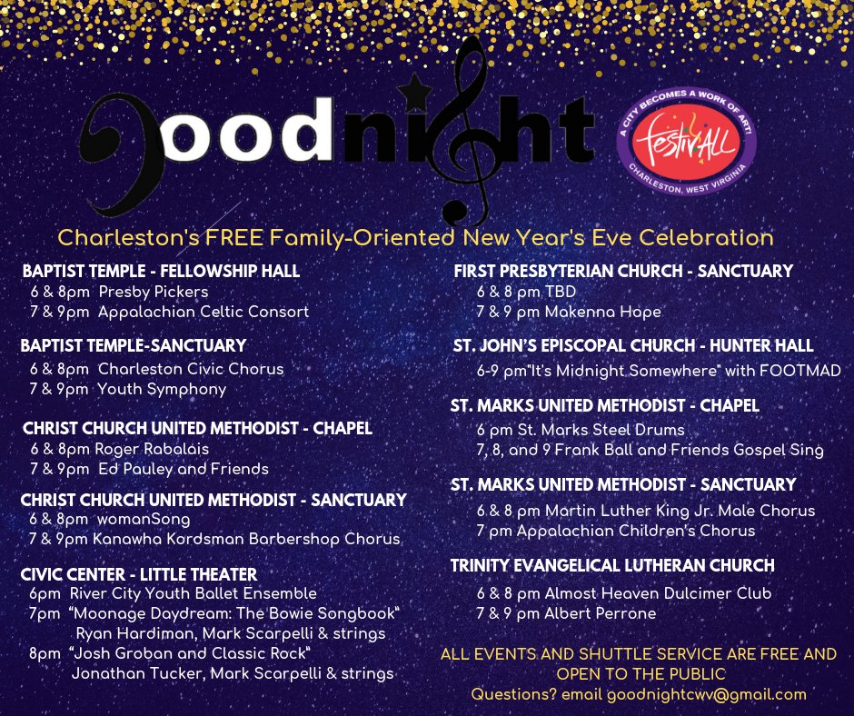 check out the 2018 GoodNight schedule! Charleston's favorite family-oriented, FREE New Year's Eve celebration #CWV #GoodNight2018