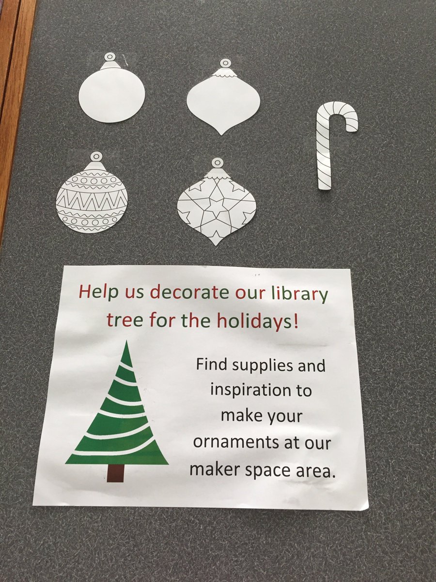 EHSLibrary2's tweet photo. Stop by the library during your free time to design and decorate your own ornaments to spruce up our school tree! Supplies are provided at our maker space. #EmporiaProud https://t.co/m2mGFA43oH