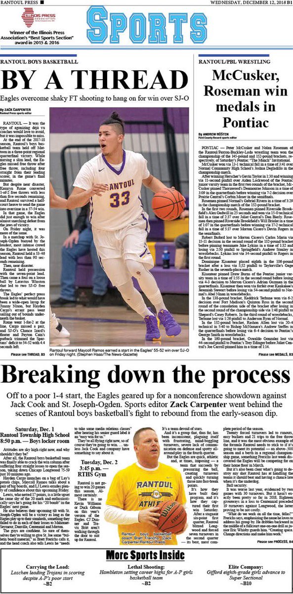 In this week’s <a href="/TheRantoulPress/">The Rantoul Press</a> we take a behind the scenes look at <a href="/RthsHoops/">RTHS HOOPS</a> holding on for a win over rival <a href="/SJOBoysHoops/">SJO Boys Basketball</a> + pair of Eagles wrestlers winning a weekend championship at <a href="/PTHS_Indians/">Pontiac Indians</a>
