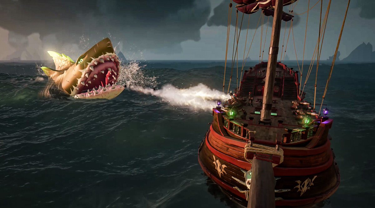 Capt_Ballzonia's tweet photo. The new #ShroudedSpoils update for @SeaOfThieves has been amazing so far. These new Megs are great. I haven't felt this excited to have shark hunting adventures since the #HungeringDeep event. Last night we defeated one of the new Megs and you can see the size/scale dif #SotShot https://t.co/GqrZ9pzKXl