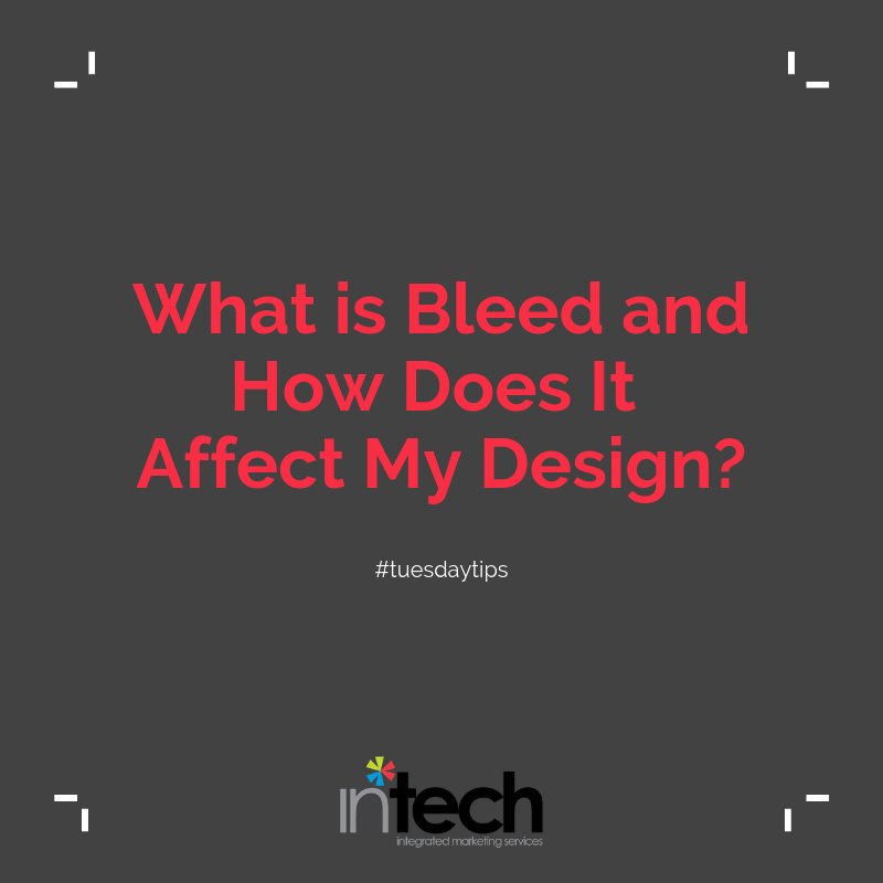InTechIMS's tweet image. Bleed is the portion of your design that will be trimmed off after printing. When designing your piece, remember to extend your background color or pattern past the trim line but not to include any vital text or images! #tuesdaytips #printer #marketing #printmarketing