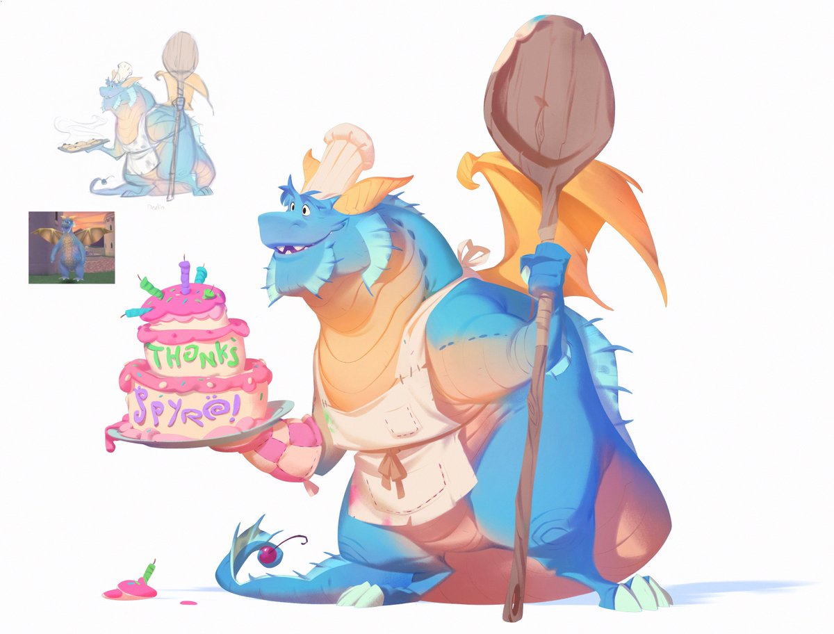 FromHappyRock's tweet image. I think it&apos;s high time for another Dragon Dad, don&apos;t you? One of my favorites from the whole lot of concepts I got to do for the Spyro Reignited Trilogy: Devlin! And yes, the continuity-bending cake was my idea...it seemed like fun. *magic* fun *_*✨
#Spyro #SpyroReigintedTrilogy