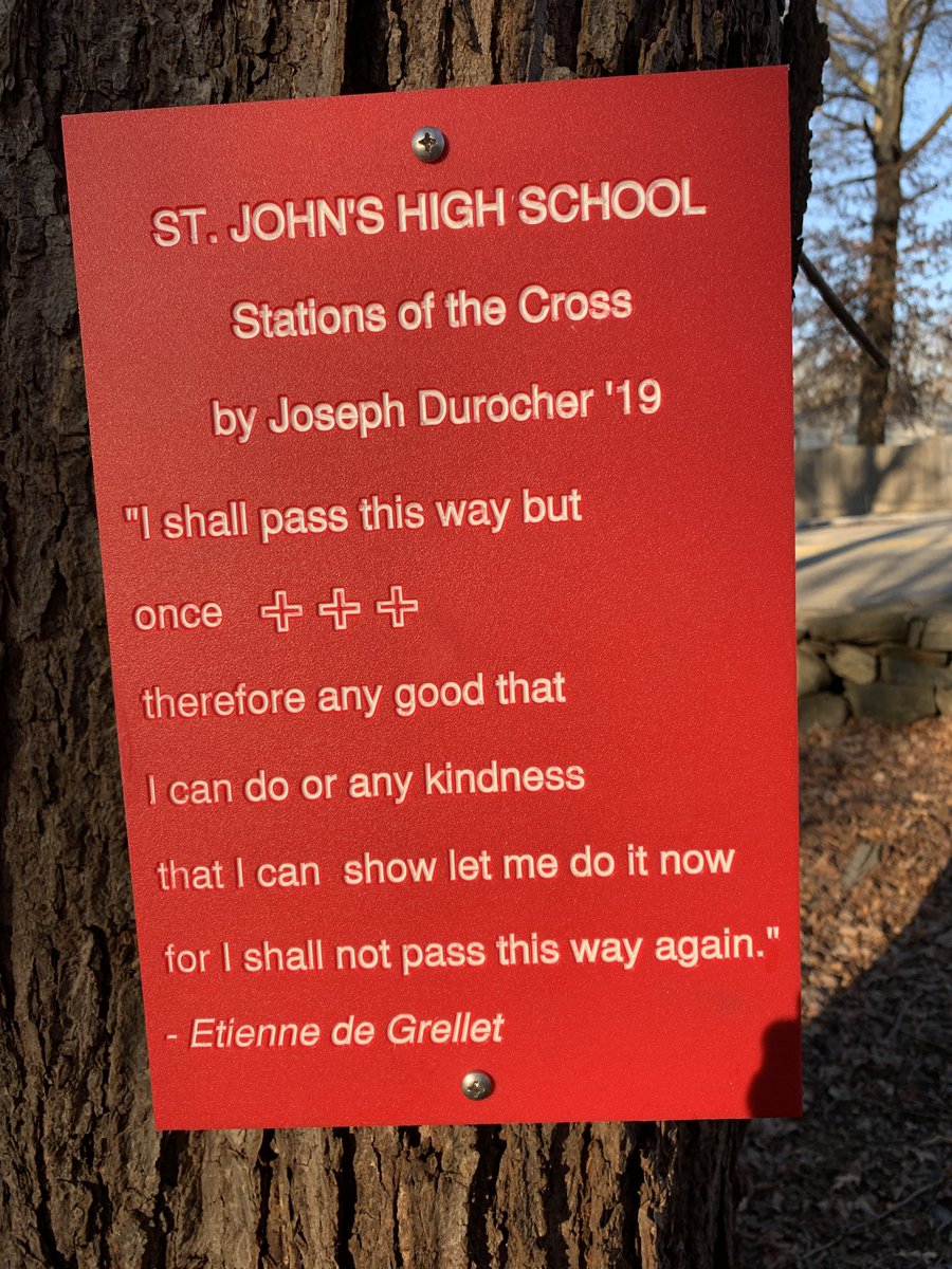 Many thanks to senior Joe Durocher ‘19 for completing his Eagle Scout project to benefit <a href="/SJShrewsbury/">Saint John's</a> - our very own Stations of the Cross line the Andreoli path down to Pioneer Field. What a blessing for our community. #BeAPioneer