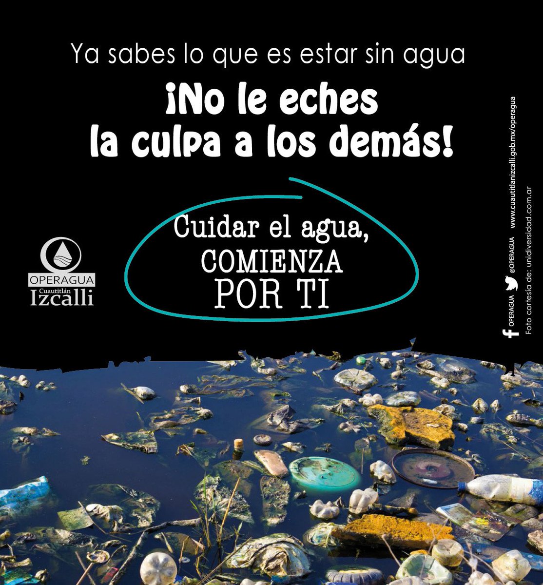 Recuerda que el ciudado del agua es responsabilidad de todos.
No la desperdicies... úsala de manera adecuada
<a href="/Victor_EstradaG/">Víctor Estrada G.</a> 
@CIzcalli_Mpio