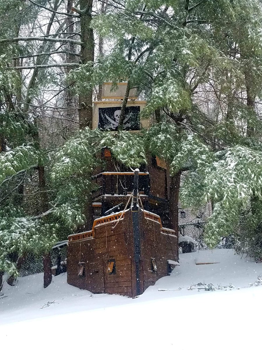 I know some kids that would love Queen Anne's Revenge, the tree house my brother built! @matt_combs10 #artisticfamily #treehouses #woodworker #Pirates #kidslife