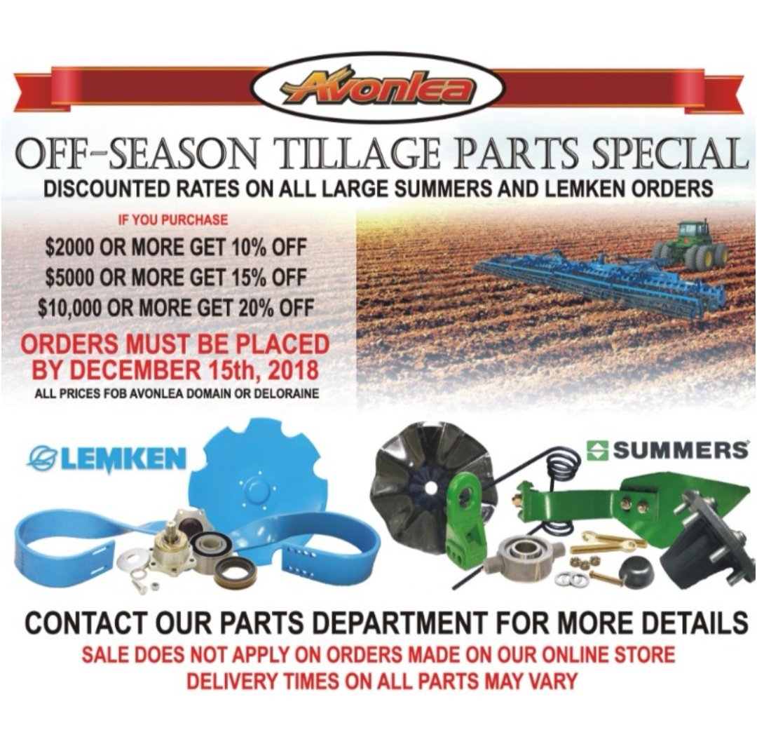 Last chance for discount pricing on Lemken and Summers parts! Offers ends Saturday!