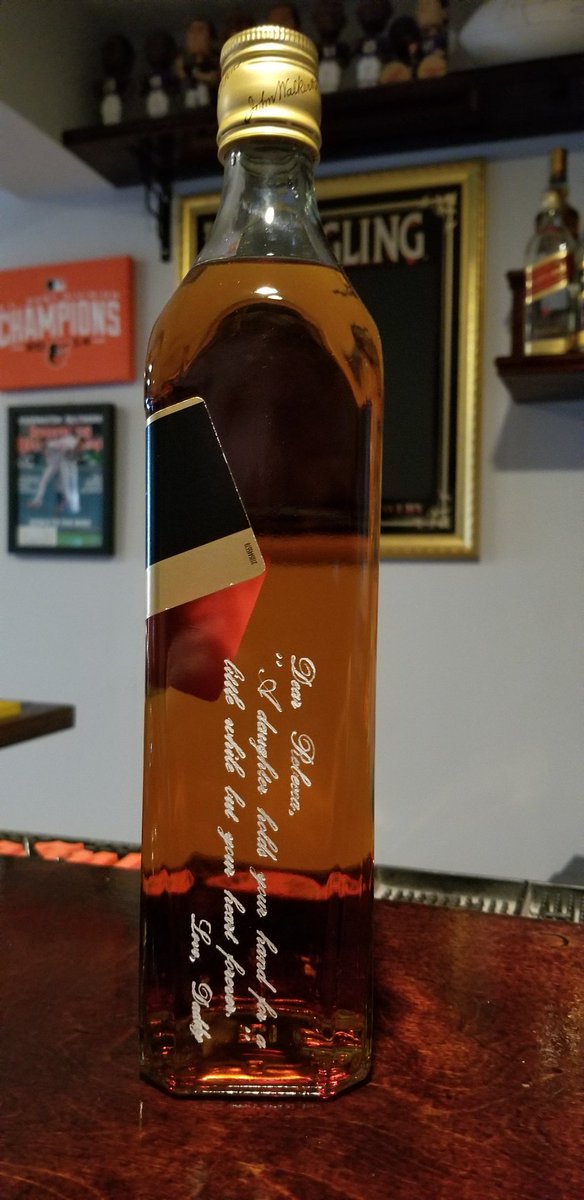 MKleid620's tweet photo. I recently bought my daughter her first bottle of Scotch, the limited edition #JaneWalker collection from @JohnnieWalkerUS, and then got it engraved. One special day in the distant future, maybe her 21st birthday or her wedding day, we'll open it together. #WalkWithJane https://t.co/iRNxXYOoE7