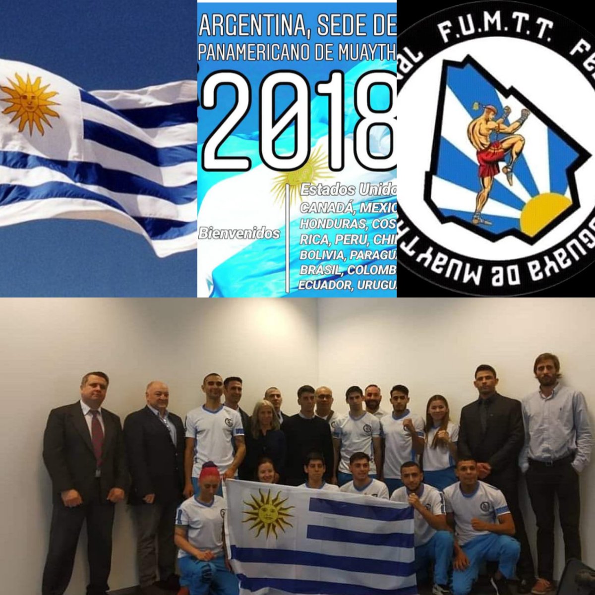 FUMTT2018's tweet photo. Bandera en mano por primera vez en la historia una delegación de Muaythai es reconocida con la entrega de nuestro Pabellón! 
Ahora a dejarlo en alto en el Panamericano
@IFMA_Muaythai @desayunos12 @canal10uruguay @portalmvd @MonteCarloTV  @rafacotelo @PrensaMFranco https://t.co/pcoybf9lip