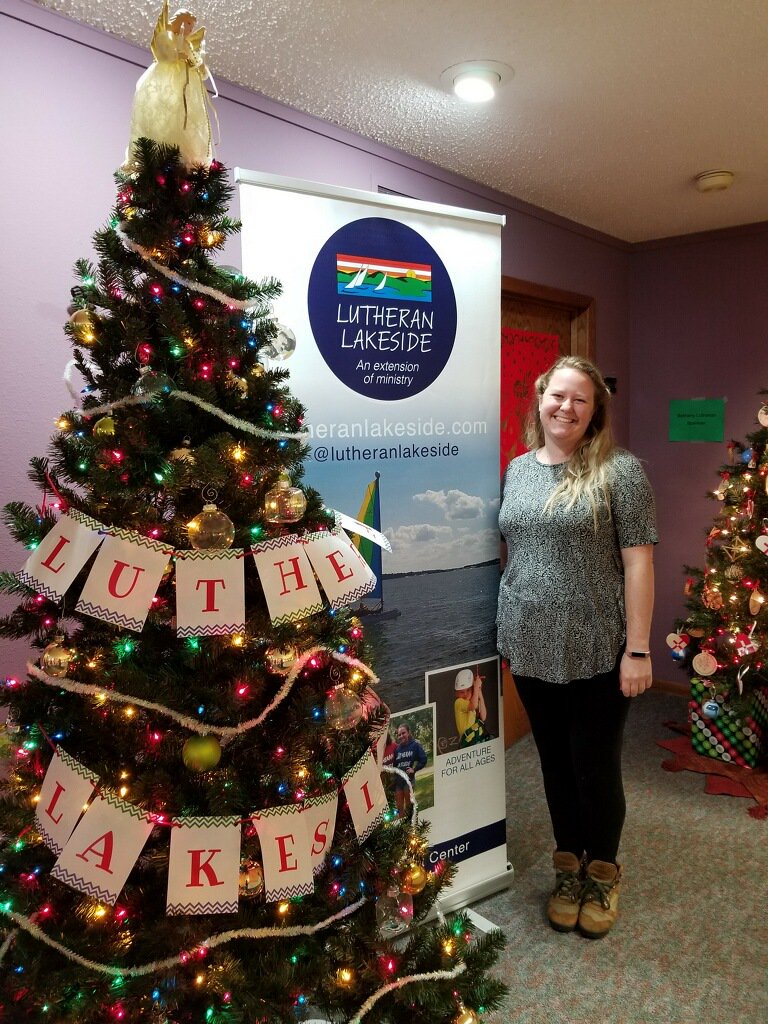 LutheranLake's tweet photo. Our Program Director Amanda Adam celebrated The Festival of Tress at The Western Iowa Synod Building @WesternIASynod in Storm Lake, Iowa for their Christmas Open House. She did a great job decorating the tree! Good job Amanda! https://t.co/zURXdY1PEk