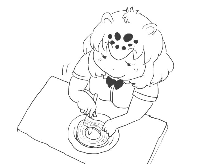 バウムクーヘンを丁寧に切り取るジャガーちゃん 