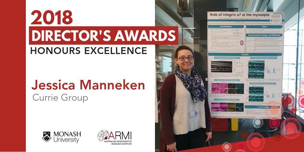 Well done to Jessica Manneken from the Currie group for being a recipient of the 2018 Director’s Award for Honours Excellence. Congratulations Jessica! #regenmed PING <a href="/petecurr/">Pete Currie</a>