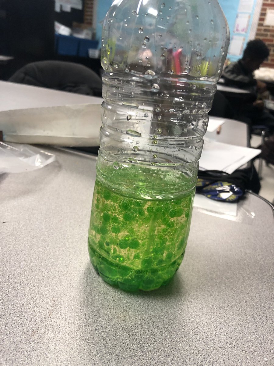 5thgradebears's tweet photo. Today we made lava lamps to show how matter is conserved. The gas made the bottle expand and the food coloring swish around. #DIY #matter #randall @RandallBears https://t.co/j0fcYFq0wo