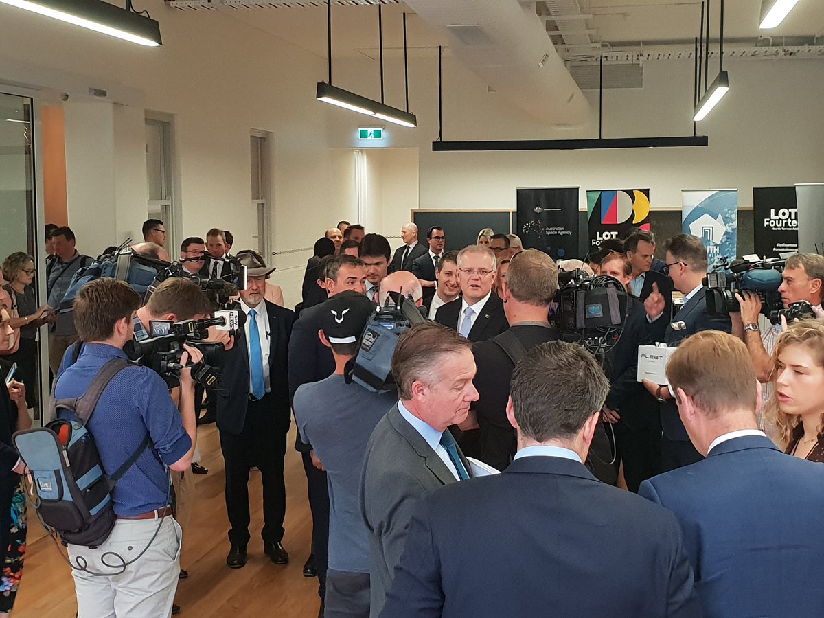 TomWMaclean9's tweet photo. The tour continues as @ScottMorrisonMP and @marshall_steven show off plans for new Australian Space Agency @9NewsAdel @TheTodayShow https://t.co/CDjfH720Kd