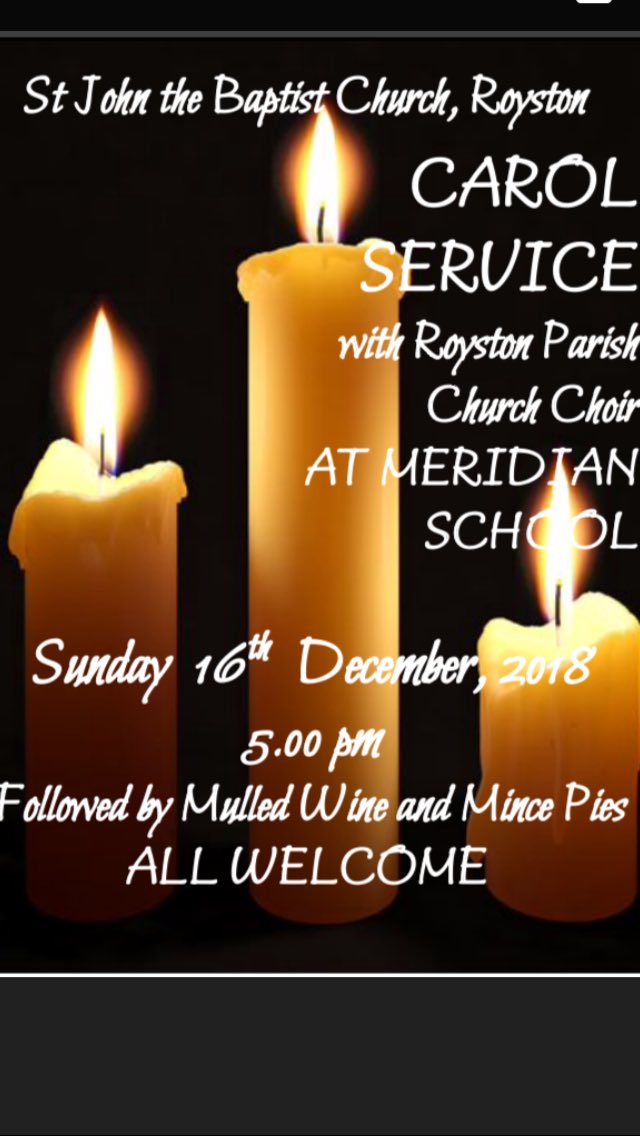 The Carol Service will go ahead and will be held at Meridian School. All welcome ⁦<a href="/roystoncrow/">Royston Crow</a>⁩ ⁦<a href="/TheListing/">thelisting</a>⁩ ⁦<a href="/stjohnsroyston/">Parish Church</a>⁩