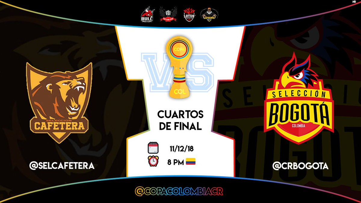 #CuartosdeFinal

Hoy terminamos con los cuartos del play-off final y nos vamos acercando a la gran final.

Cuartos de Final - Partido 3
@SelCafetera vs <a href="/CrBogota/">SelecciónBogotáCR</a> 
🗓️11/12/2018              
⏰8:00 PM            
🏁<a href="/MaicolArias027/">Maxcol</a> 

#CopaCol4