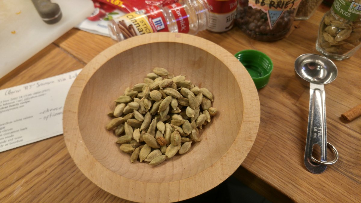 Lots of cardamom, because cardamom! Whole is better (less dusty) shell-less is fine, but powder is ok too. Don't stress about it actually, I've done pretty much all powders and it's still good.