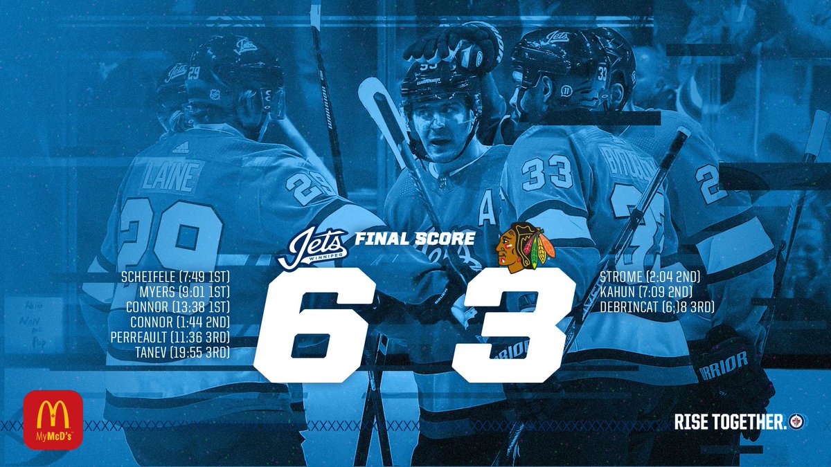 DOUBLED DOWN!

🚨: <a href="/MarkScheifele55/">mark scheifele</a>, Tyler Myers, @KyleConnor18 (x2!), Mathieu Perreault, Brandon Tanev 

#GoJetsGo | #CHIvsWPG

Score the new My McD’s app ➡ wpgjets.co/MyMcDs