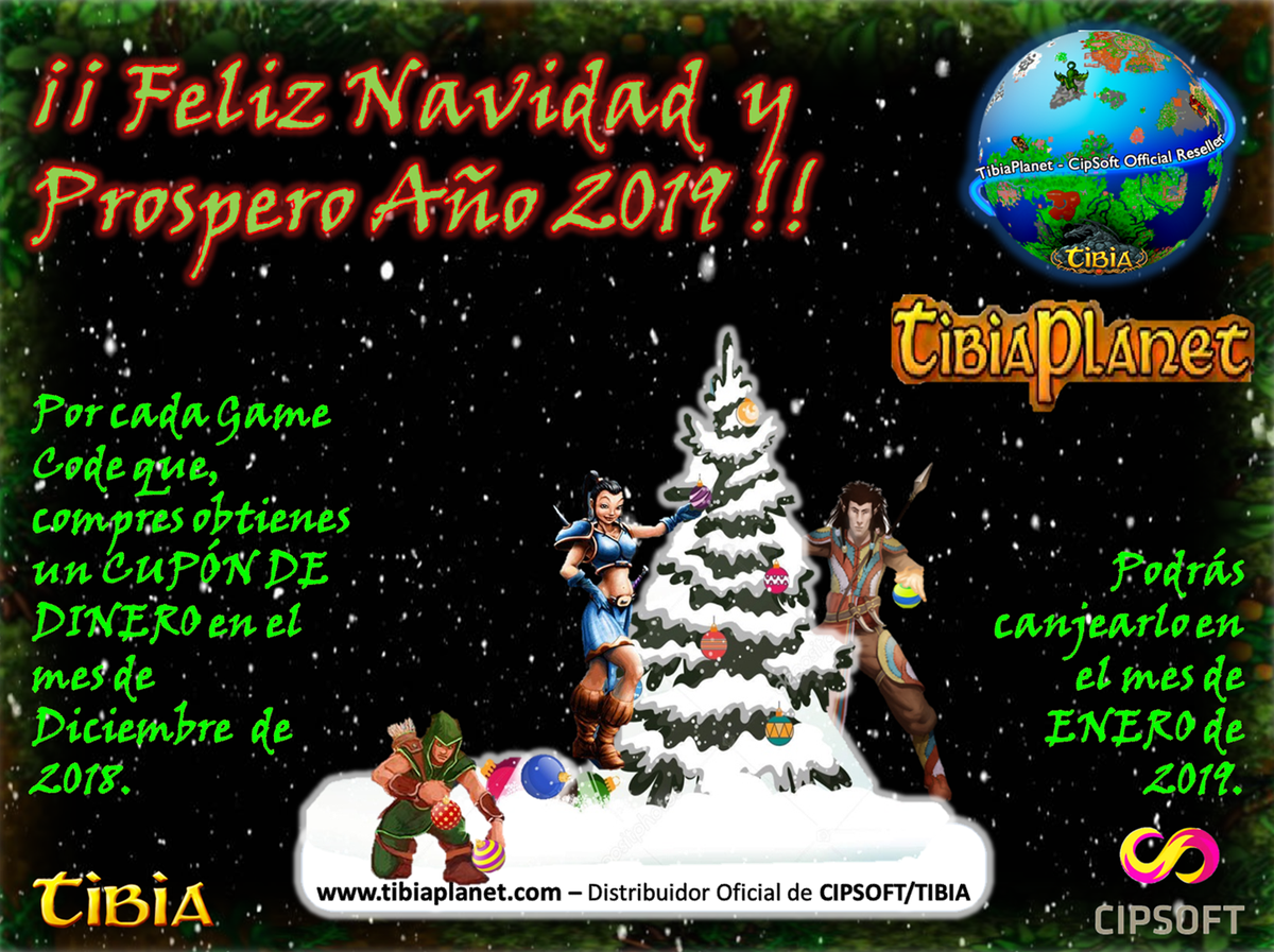 TibiaPlanet's tweet photo. 🎄FELIZ NAVIDAD⛄️Y PROSPERO🎉AÑO 2019🎄

Por cada Game Code que compres ganas un Cupón con valor de Dinero🎁
Si tienes dudas, comunícate con nosotros. 

Atentamente.
El equipo de Tibia Planet Mx
https://t.co/t6ArG1trlx-Distribuidor Oficial de CipSoft/Tibia
https://t.co/qb3fSd1JI6 https://t.co/pOXh0X8VRz