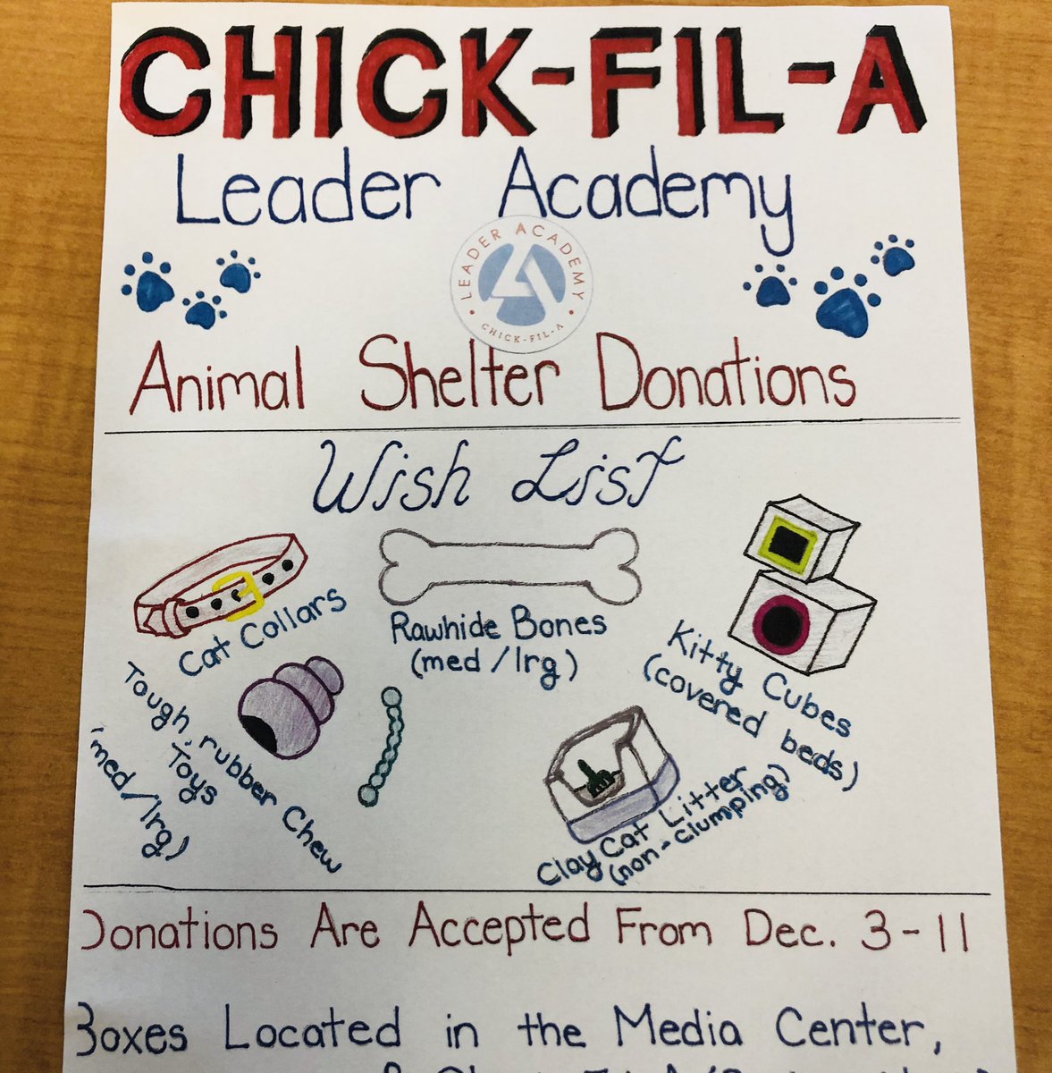 aig_laney's tweet photo. @LaneyHSNews @CFALDRAcademy collecting donations til December 14th. https://t.co/MLaGGpus2y