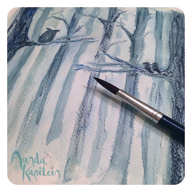 NandaKapitein's tweet photo. Blue,black, grey... lights will appear ✨. Winter forest illustration is progressing slowly
.
#kapiteinillustrations
#watercolor
#illustratorlife
#forest
#childrensbook https://t.co/8Qu3CXyr2F https://t.co/t3QrM0ECcf