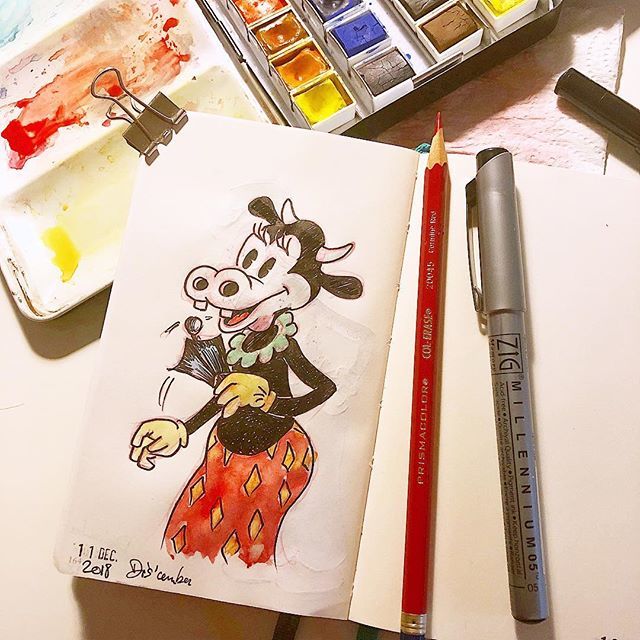 artofmoino's tweet photo. Croquis @disney.december avec Clarabelle
—
#discember #discember2018 #discemberday11 #mickeyandfriends #dailysketch #sketchaday #drawingchallenge #disney #disneyart #disneydrawing #aquarelle #watercolor #sennelier #leuchtturm1917 
#colerase #zigmillennium #clarabelle #clarab… https://t.co/Oi56mHSBX5