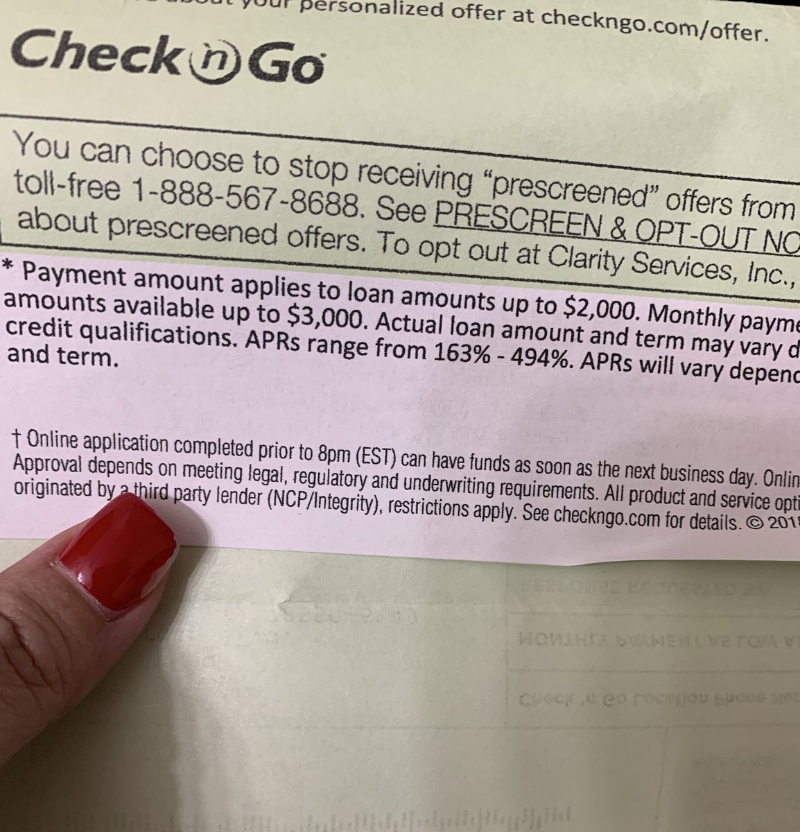 Check N Go Payment Chart