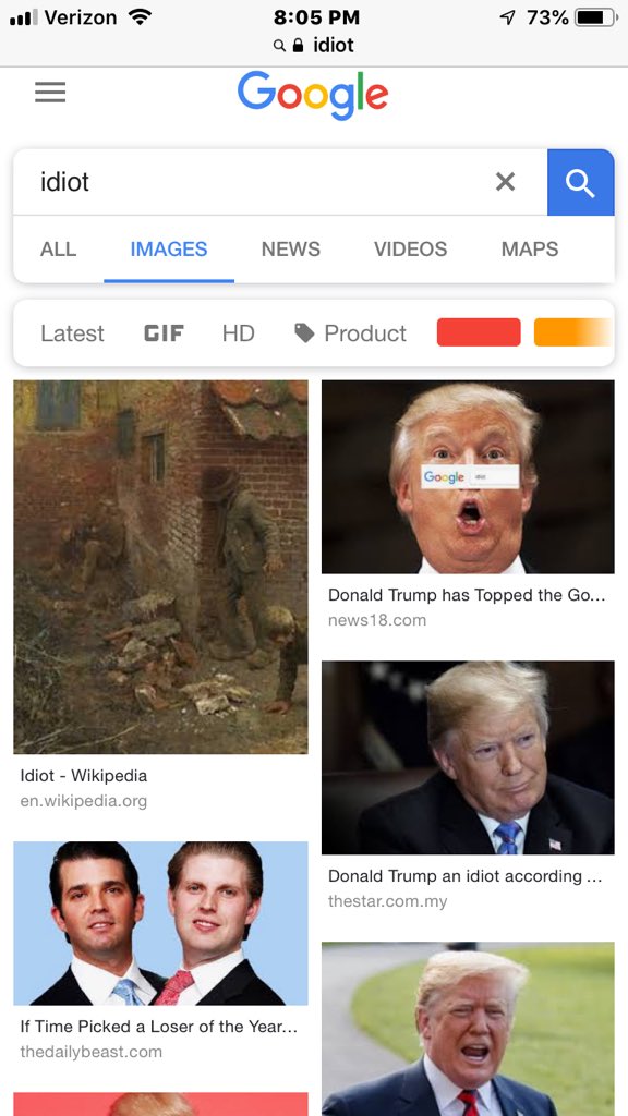 115thcongress's tweet image. Why is Trump’s image not the first result when Googling the word “idiot”? #brokenalgorithm