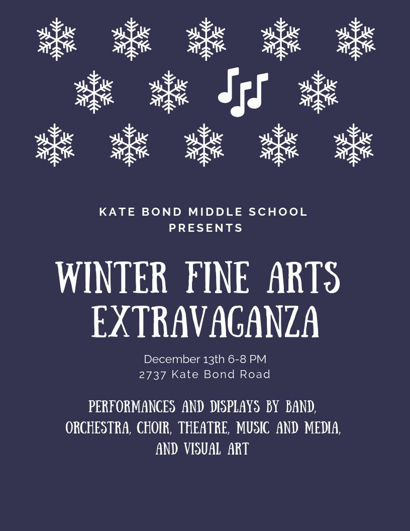 This Thursday, December 13th
The KBMS Fine Arts WINTER EXTRAVAGANZA
6:30 pm in the KBMS Auditorium