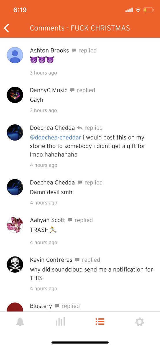 lilaaron911's tweet photo. the comments on Fuck Christmas since soundcloud put it at the top of their christmas playlist are fucking hilarious... 😂😂😂 https://t.co/5RyK53kqsS