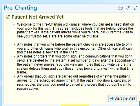 Epic Pre Charting