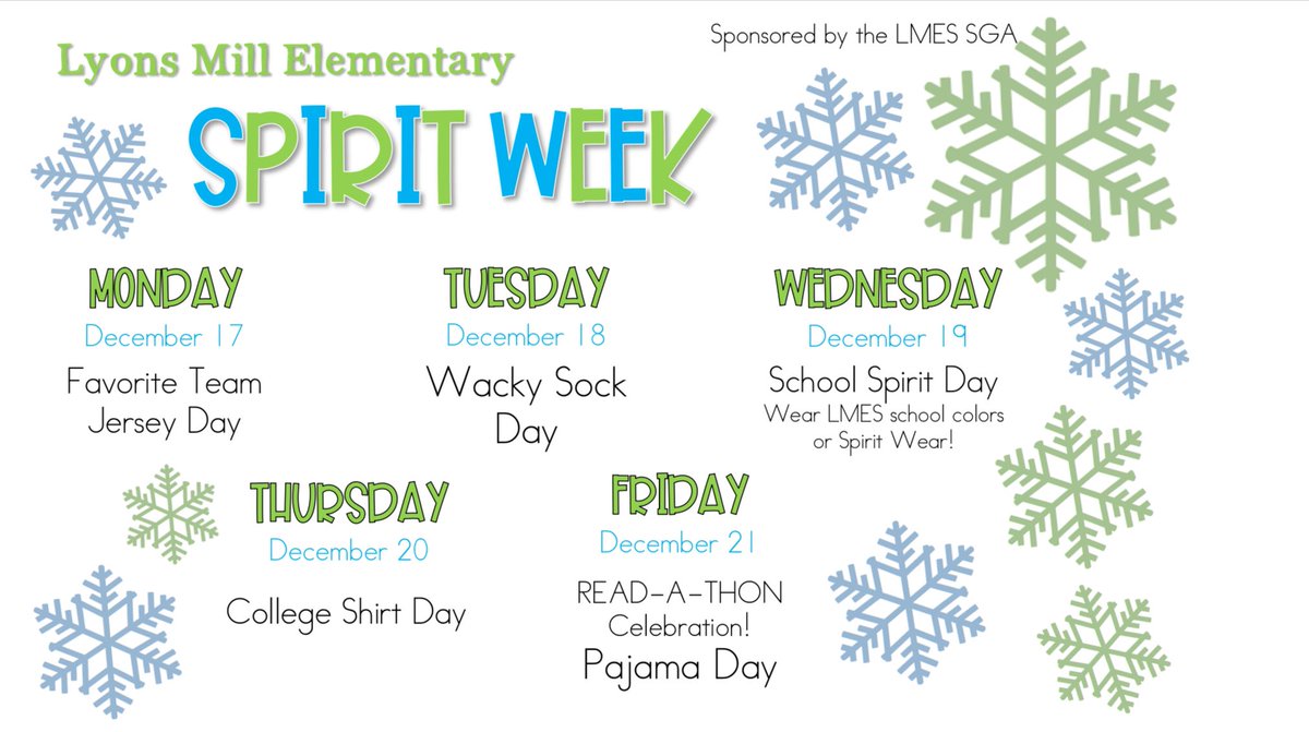 LyonsMill's tweet photo. There is always something fun happening @LyonsMill - check out the photo so you know how to participate in our Spirit Week! Go Explorers!! @MrsSagerSays @MsH_LMES @MissAskew_LMES @MrsTiburziLMES @MsFeldsteinLMES 
Thanks @LyonsMill Student Government Association for your support. https://t.co/BGcD1GRIaJ