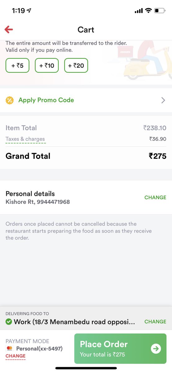 KishoreRT's tweet photo. @zomatocare how is it that the taxes &amp; additional charges change when you apply a promo code ? Please don’t scam people with these additional charges. @Zomato @ZomatoIN https://t.co/2lKlr74wOf