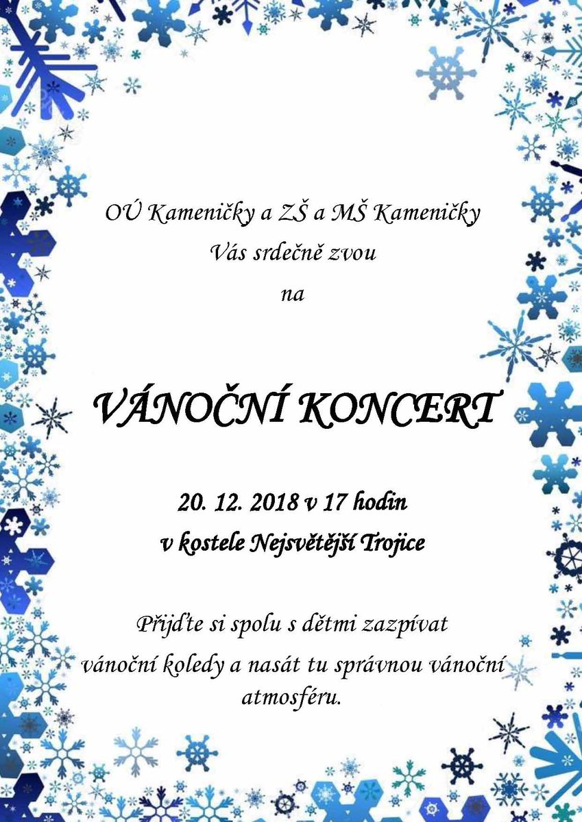 OKamenicky's tweet photo. Dovolujeme si Vás pozvat na vánoční koncert dětí ze ZŠ Kameničky do kostela Nejsvětější Trojice, který se koná ve čtvrtek 20.12.2018 od 17 hodin https://t.co/BpGUKb97Ut