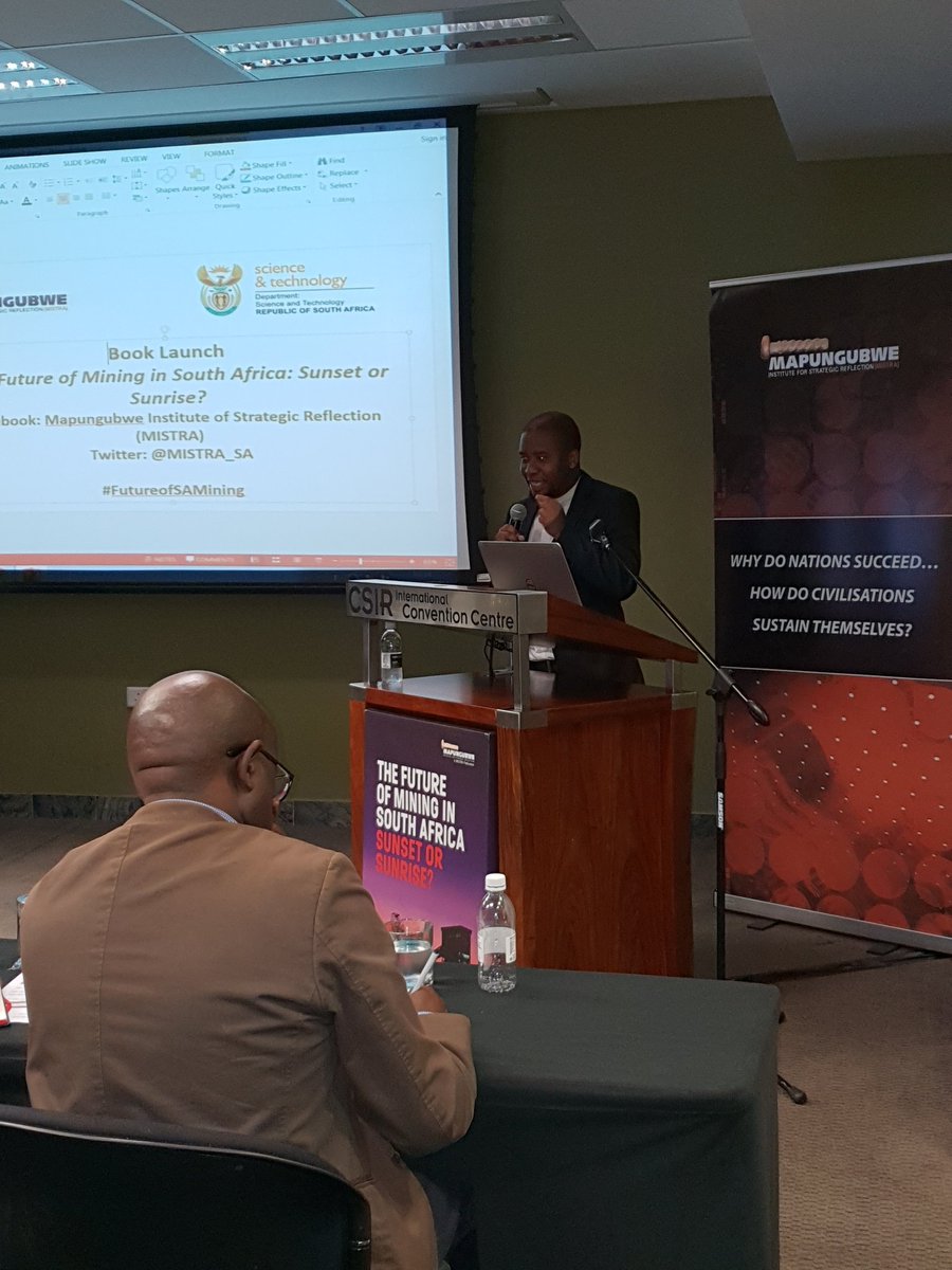 MISTRA_SA's tweet photo. The authors of The Future of Mining in South Africa:Sunset or Sunrise? giving an overview of their chapters. Khwezi Mabasa is providing the union perspective on #FutureofSAMining. @MISTRA_SA book launch. https://t.co/4a8DLBVvgI