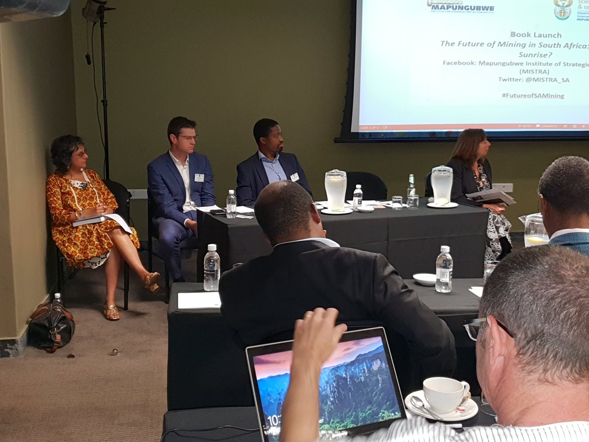 MISTRA_SA's tweet photo. The authors of The Future of Mining in South Africa:Sunset or Sunrise? giving an overview of their chapters. Khwezi Mabasa is providing the union perspective on #FutureofSAMining. @MISTRA_SA book launch. https://t.co/4a8DLBVvgI