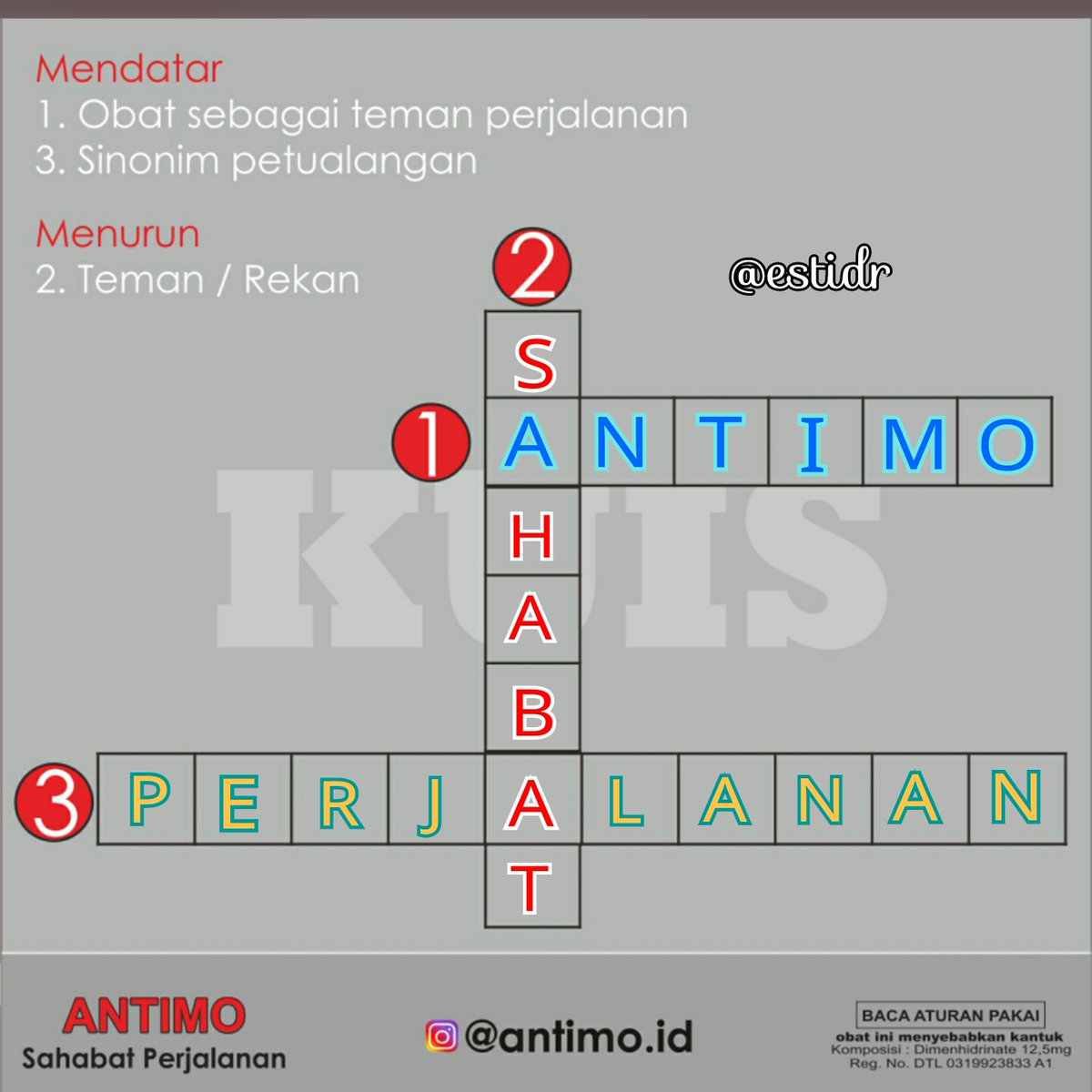estidrs0512's tweet image. @antimo
Mendatar 
1. ANTIMO
3. PERJALANAN

Menurun 
2. SAHABAT 

ikutan yu @Purwaningrum12 @ayoesfa @Y_Vendy @henni_sianipar @dewayani_iga

#antimo #sahabatperjalanan