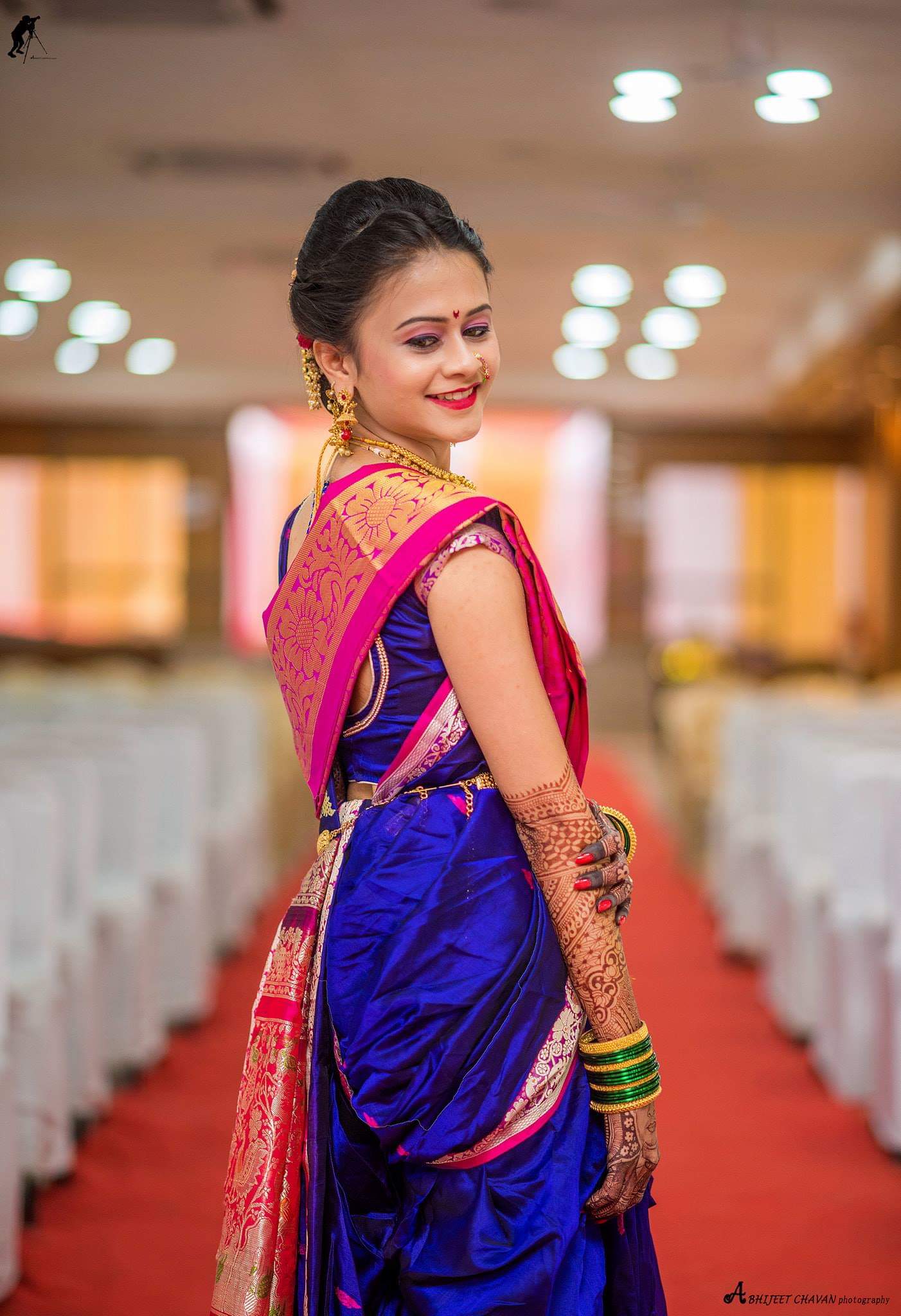 Maharashtrian Bride in Yellow and Purple Navari Saree | Indian bride,  Bride, Hair wrap