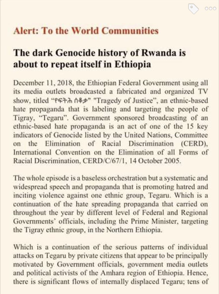 Ephrem__'s tweet image. Orchestrated and government sponsored Medial outlets declared Genocide on #Tigray people.
#Ethiopia @AlJazeera @AfricanLM @UNHumanRights @huma @Reuters @ReutersAfrica @ABCPolitics @TheEconomist @washingtonpost @NewYorker #Rewanda @PaulKagame @ChinaPlusNews @CCTV @cctva