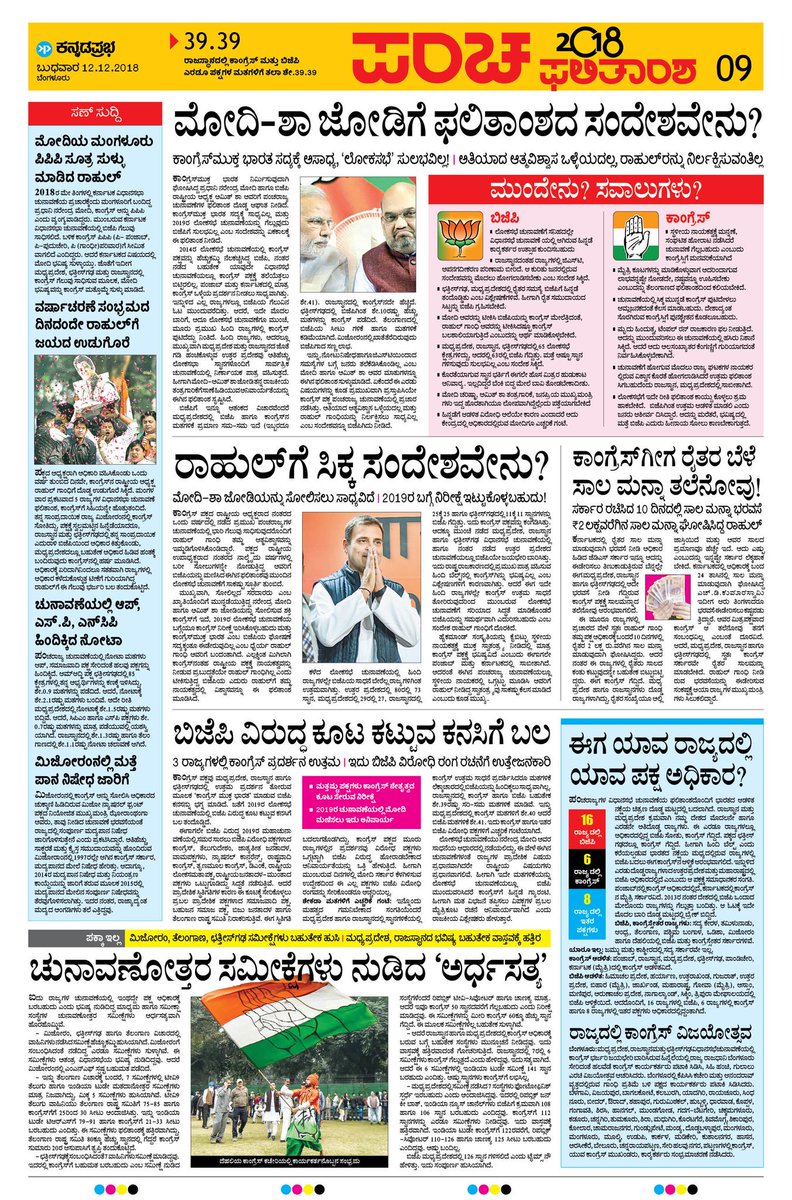 raveebhat's tweet photo. ಯಾವ ರಾಜ್ಯದಲ್ಲಿ ಏನಾಯ್ತು? ಬಿಜೆಪಿ ಸೋಲಿಗೆ ಏನು ಕಾರಣ? ಕಾಂಗ್ರೆಸ್ ಮರುಹುಟ್ಟು ಪಡೆದಿದ್ದು ಹೇಗೆ? ಸೀಟು, ಮತ ಗಳಿಕೆ ಲೆಕ್ಕಾಚಾರ ಹೇಗಿದೆ? ಯಾವ ರಾಜ್ಯದಲ್ಲಿ ಯಾರರು ಮುಖ್ಯಮಂತ್ರಿ? ಕಳೆದ ಹಾಗೂ ಈ ಬಾರಿಯ ನಕಾಶೆ ಚಿತ್ರಣ. ಪಂಚರಾಜ್ಯ ಚುನಾವಣೆಯ ಸಮಗ್ರ ಹೂರಣ ನಿಮ್ಮ @kprabhanews ನಲ್ಲಿ #FiveState #AssemblyElections2018 #Result https://t.co/Uxzd4XdYM0